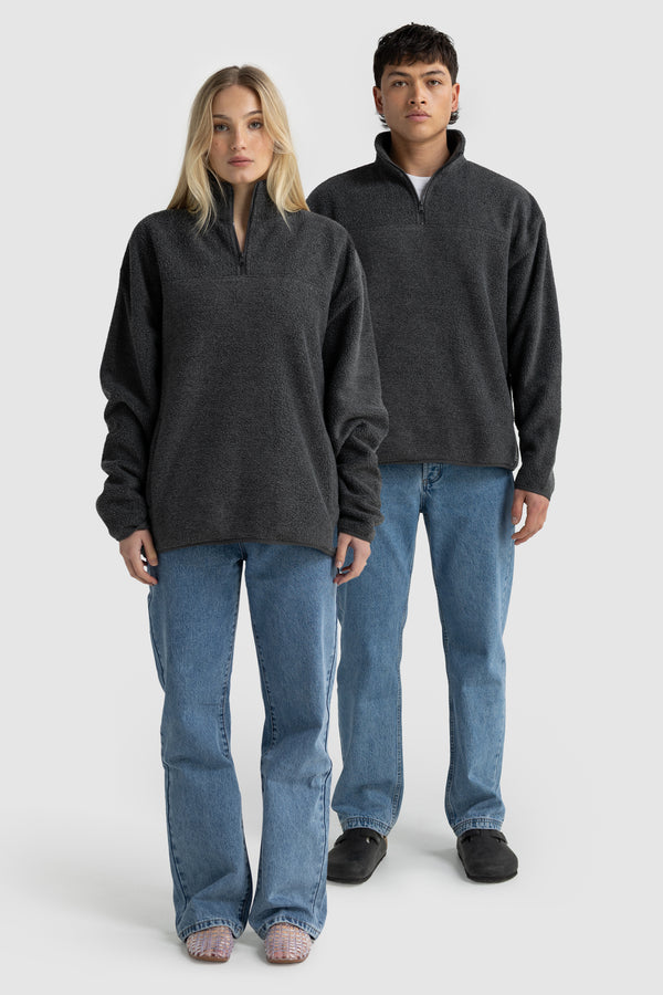 Unisex Sherpa Fleece Quarter Zip Charcoal