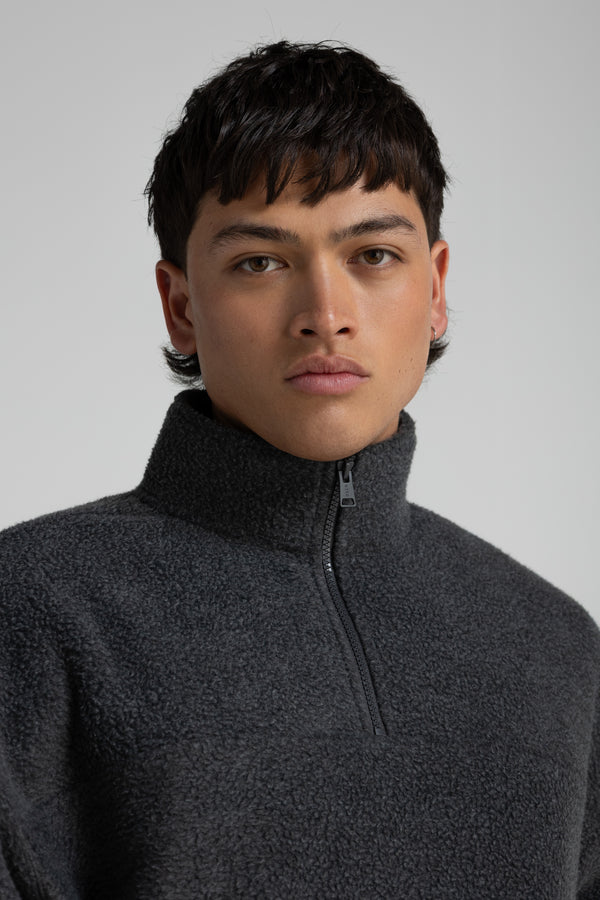 Unisex Sherpa Fleece Quarter Zip Charcoal