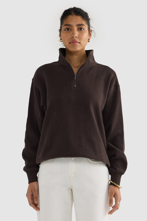 Ava Ribbed Quarter Zip Carob