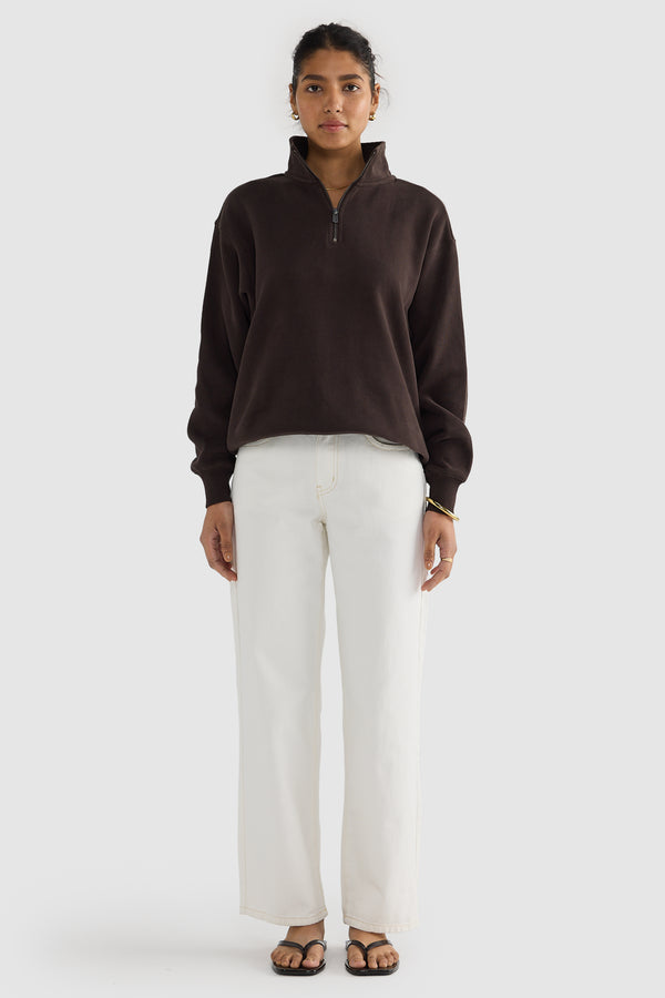 Ava Ribbed Quarter Zip Carob