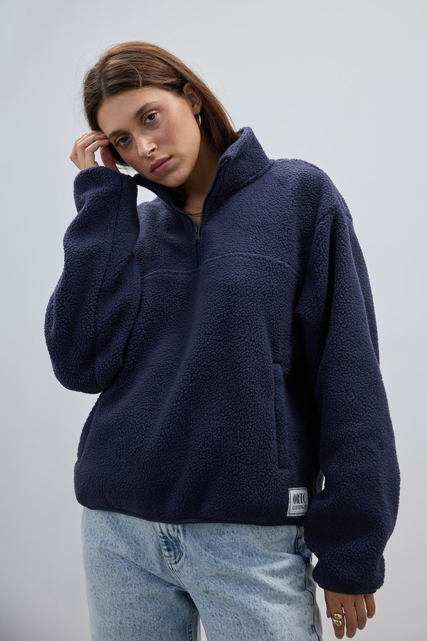 Sherpa Fleece Quarter Zip Navy