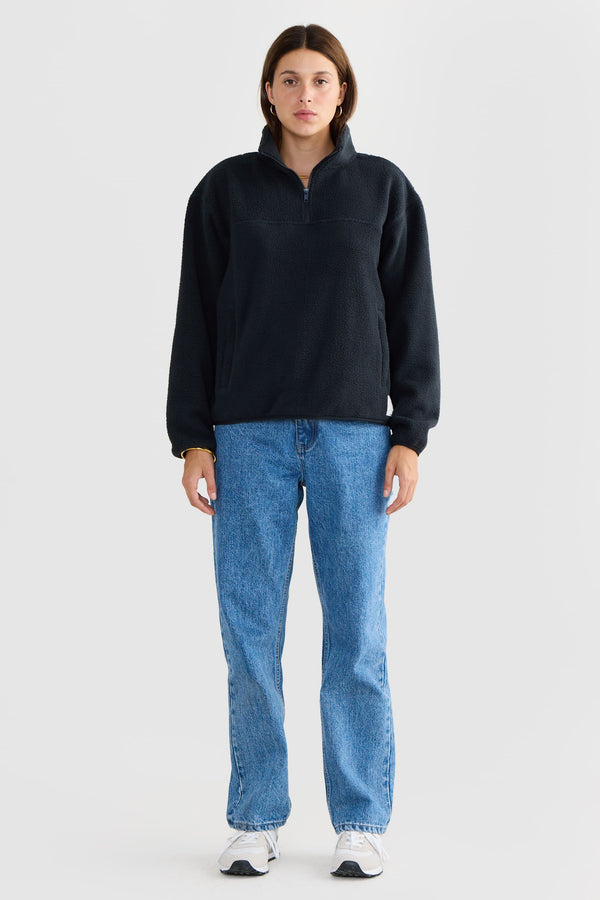 Sherpa Fleece Quarter Zip Washed Black